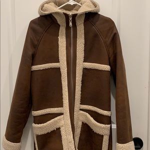 Avec Les Filles hooded leather Sherpa jacket